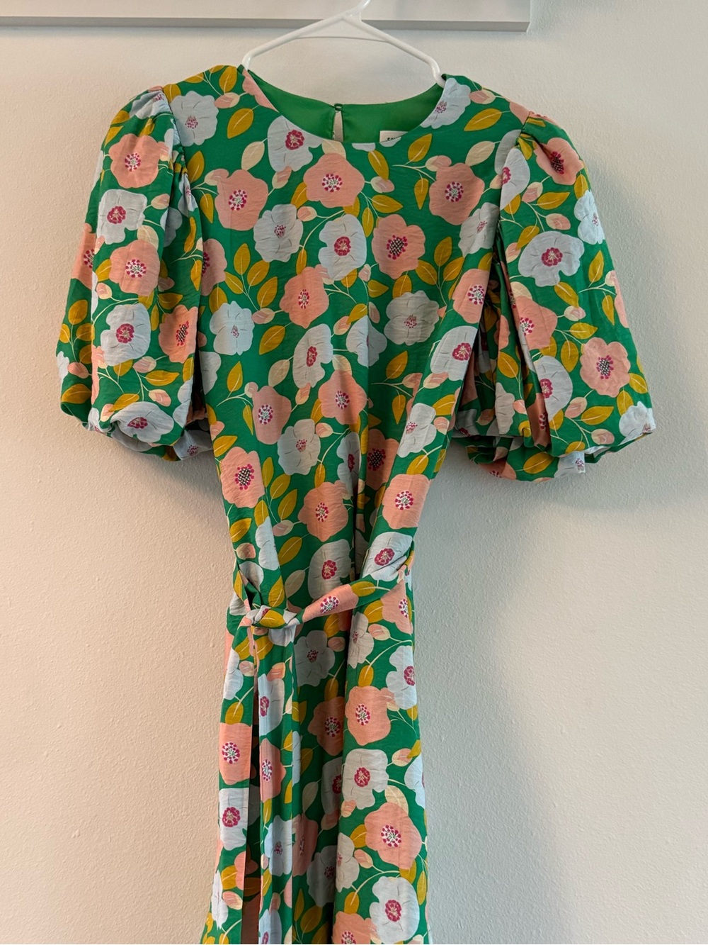 English Factory Green Floral Puff-Sleeve Dress